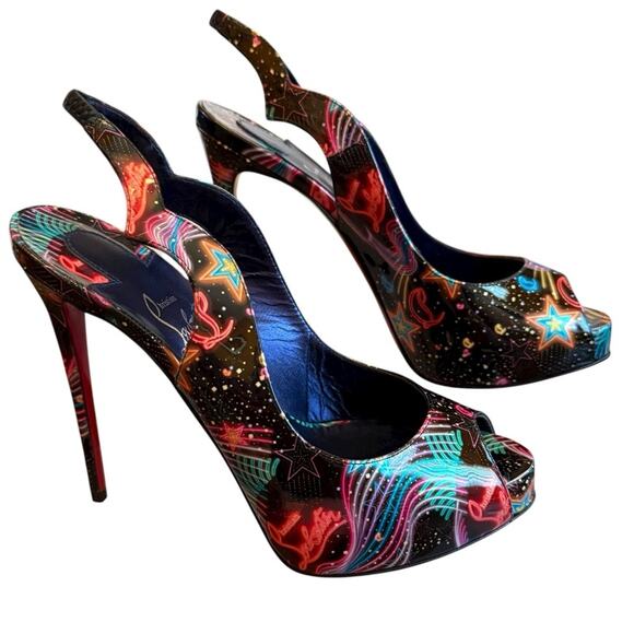 Christian Louboutin Hot Chick Sling Alta Pumps Starlight Neon EU 36.5 US 6.5 - Picture 4 of 15